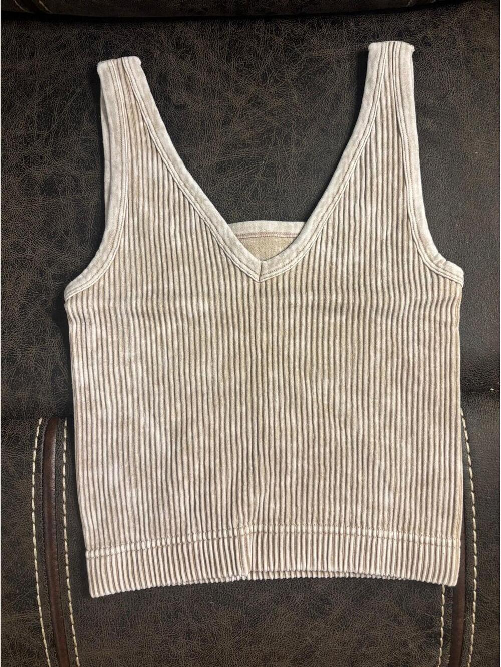 Ribbed Reversible Cropped Tank Top Brami Beige L/XL New In Poly Bag Seamless - Picture 1 of 3